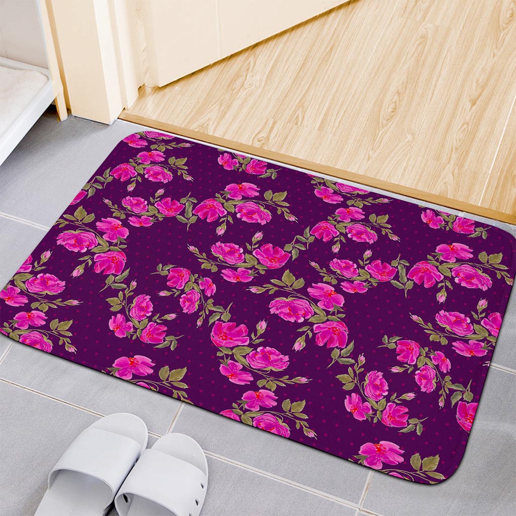 Purple Floral Flower Pattern Print Indoor Door Mat