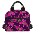Purple Floral Flower Pattern Print Insulated Lunch Bag