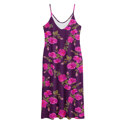 Purple Floral Flower Pattern Print Jersey Midi Cami Dress