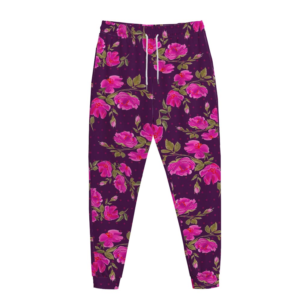 Purple Floral Flower Pattern Print Jogger Pants