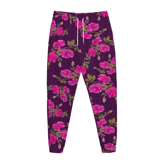 Purple Floral Flower Pattern Print Jogger Pants