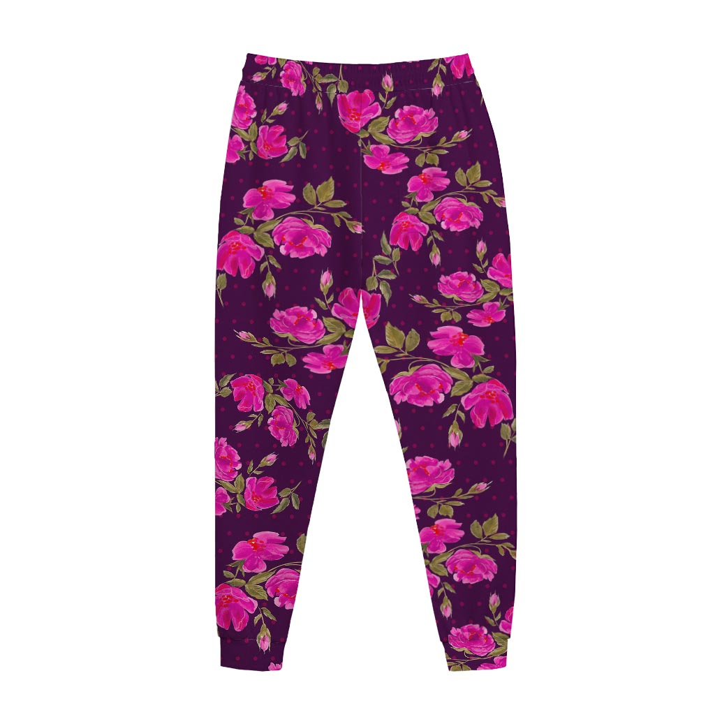 Purple Floral Flower Pattern Print Jogger Pants