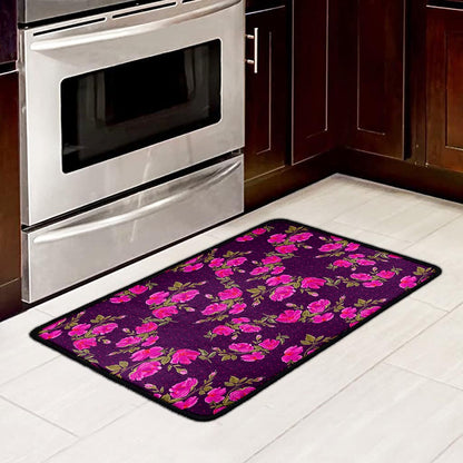 Purple Floral Flower Pattern Print Kitchen Mat