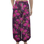 Purple Floral Flower Pattern Print Lantern Pants