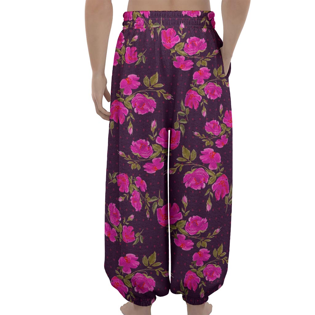 Purple Floral Flower Pattern Print Lantern Pants