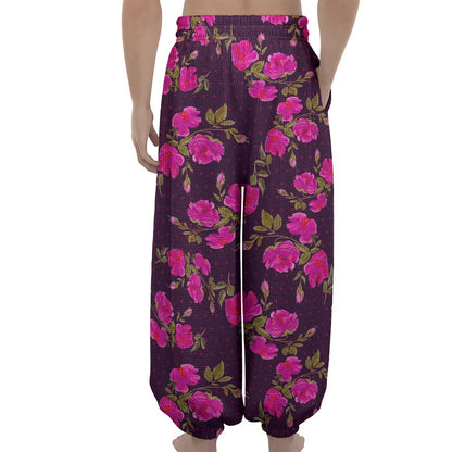 Purple Floral Flower Pattern Print Lantern Pants