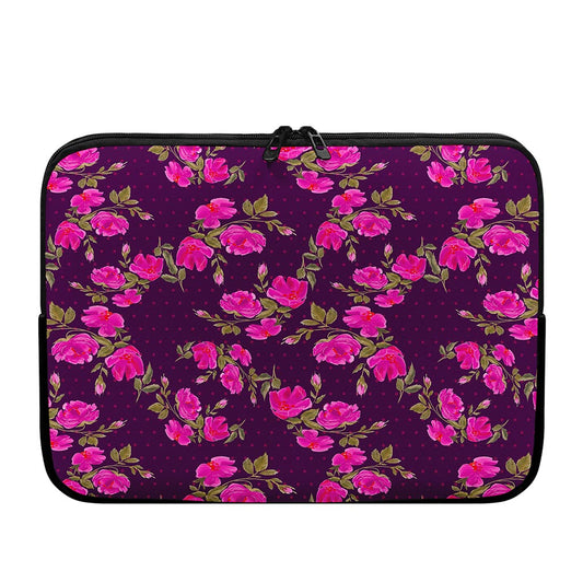 Purple Floral Flower Pattern Print Laptop Sleeve