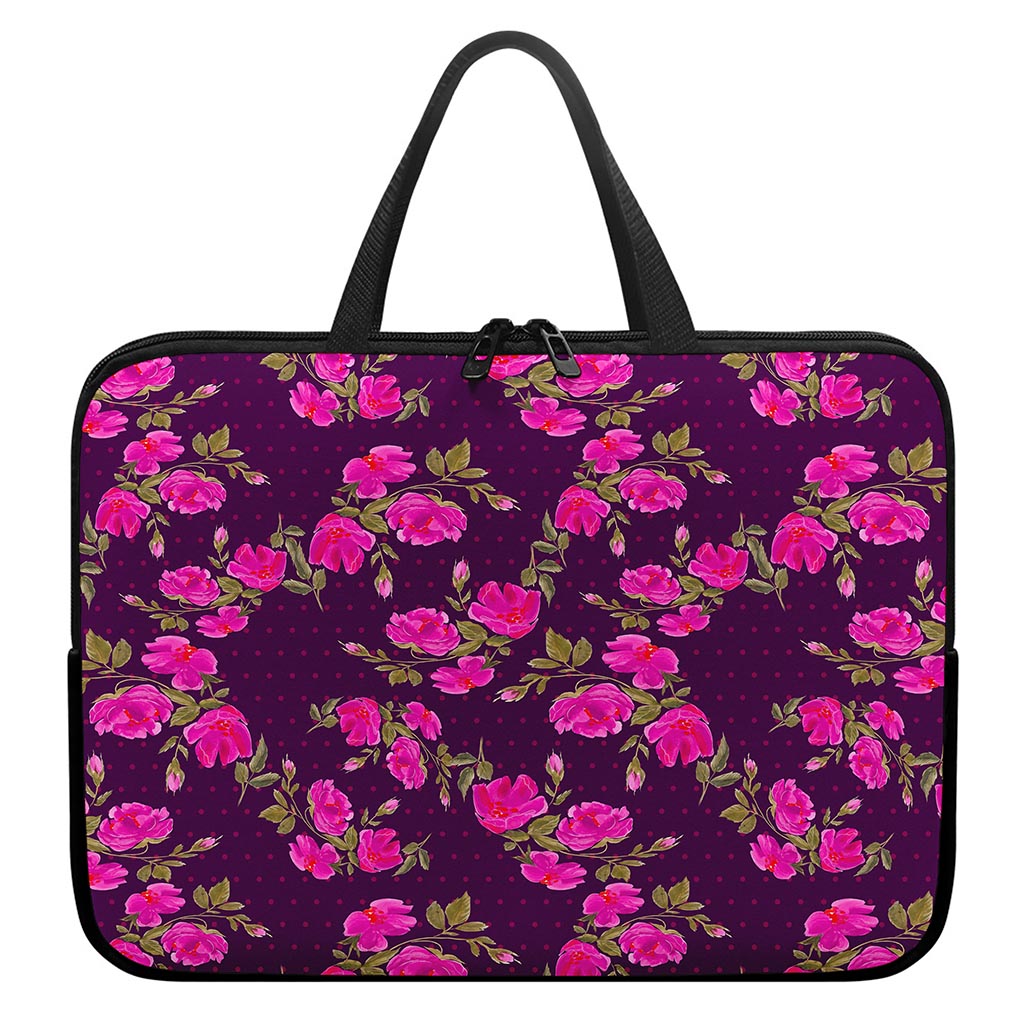Purple Floral Flower Pattern Print Laptop Sleeve With Handle