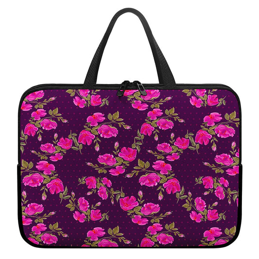 Purple Floral Flower Pattern Print Laptop Sleeve With Handle