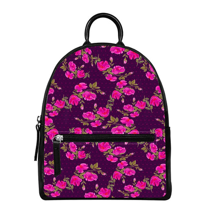 Purple Floral Flower Pattern Print Leather Backpack