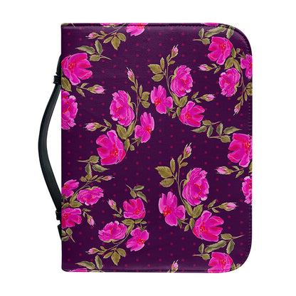 Purple Floral Flower Pattern Print Leather Bible Cover