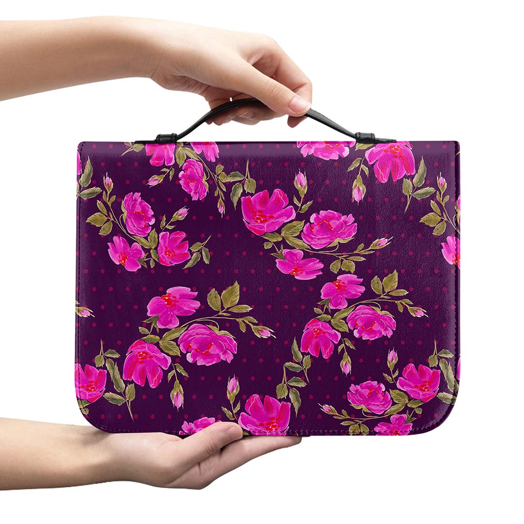 Purple Floral Flower Pattern Print Leather Bible Cover