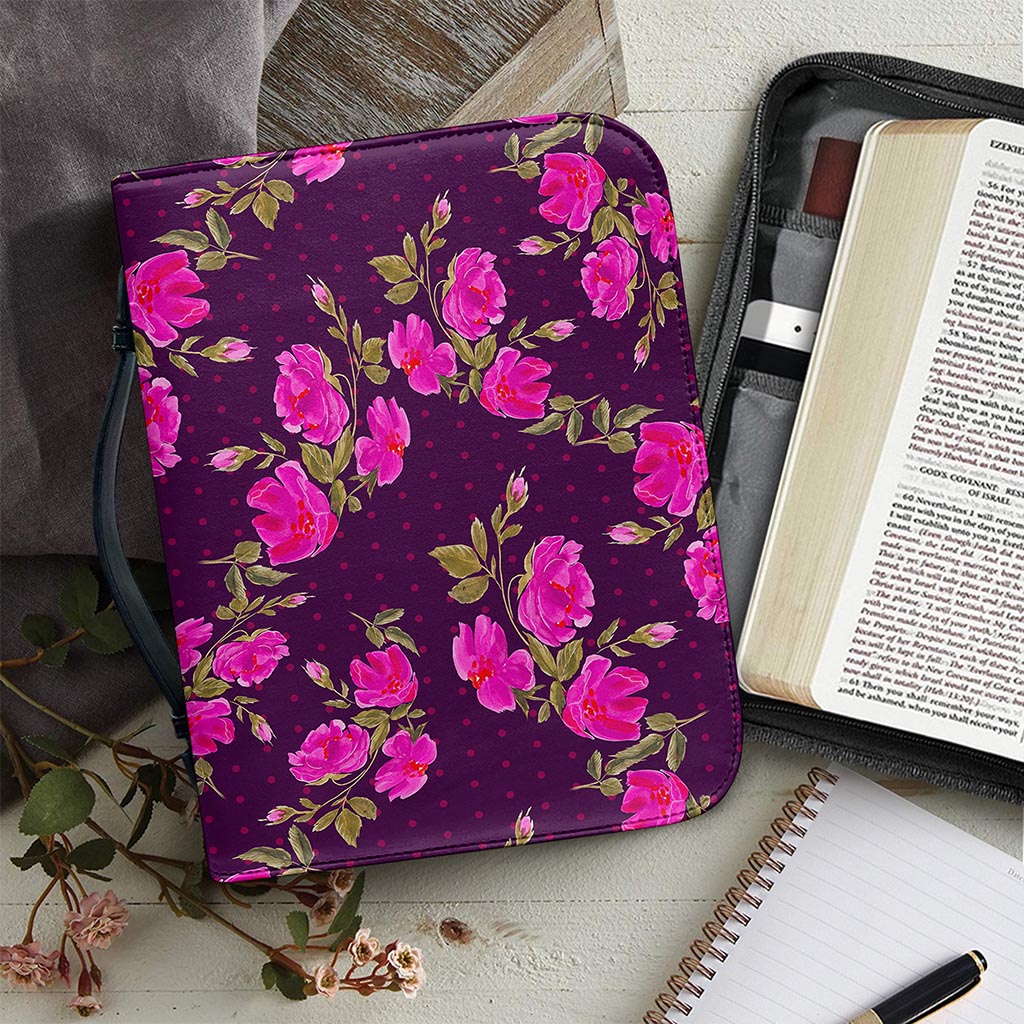 Purple Floral Flower Pattern Print Leather Bible Cover