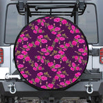 Purple Floral Flower Pattern Print Leather Spare Tire Cover