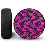 Purple Floral Flower Pattern Print Leather Spare Tire Cover