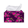 Purple Floral Flower Pattern Print Leather Tissue Box Cover