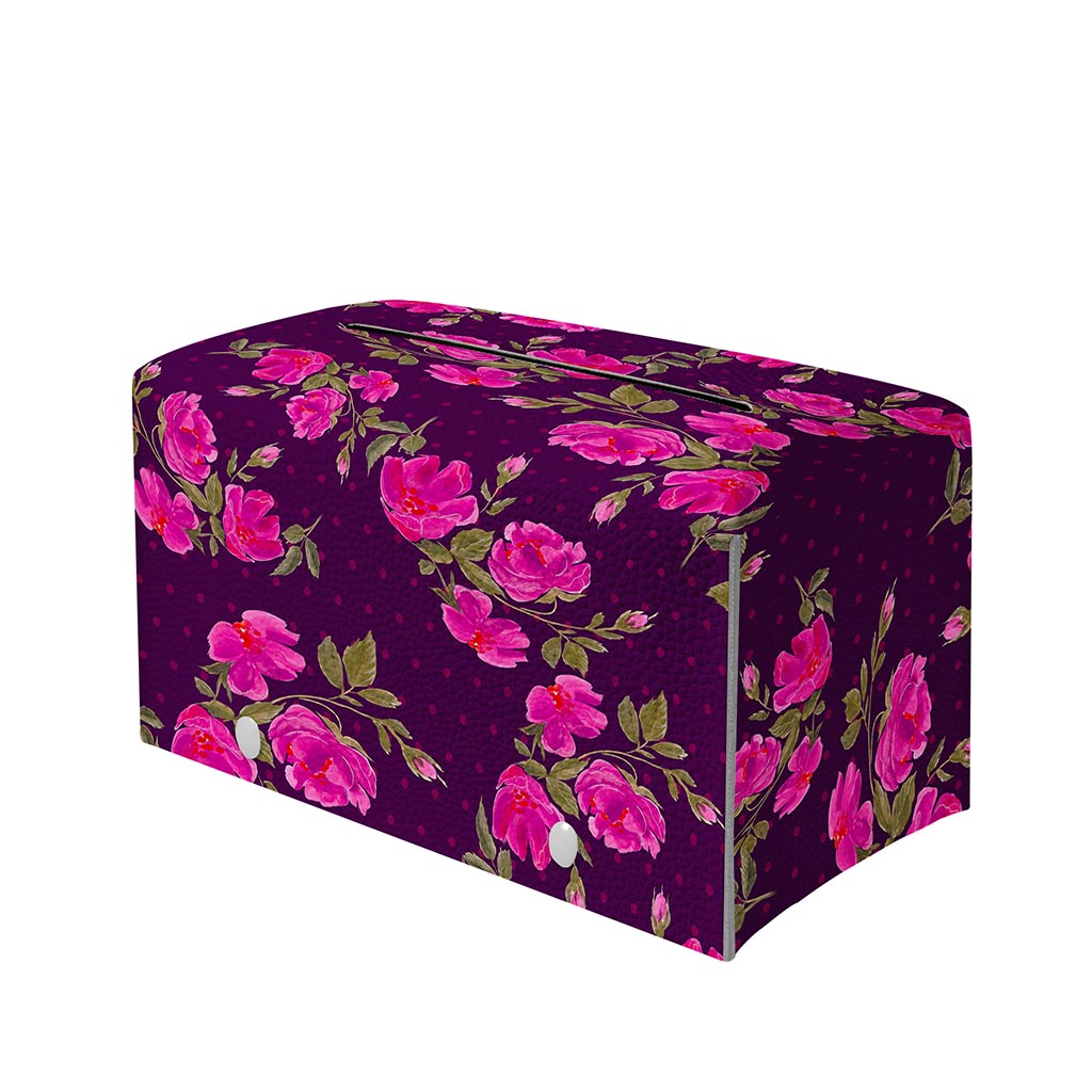 Purple Floral Flower Pattern Print Leather Tissue Box Cover