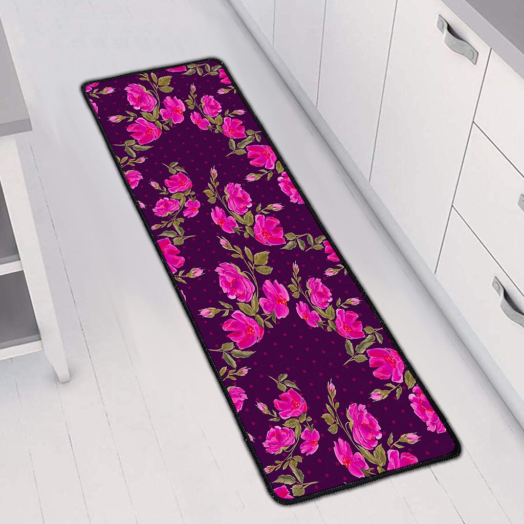 Purple Floral Flower Pattern Print Long Kitchen Mat