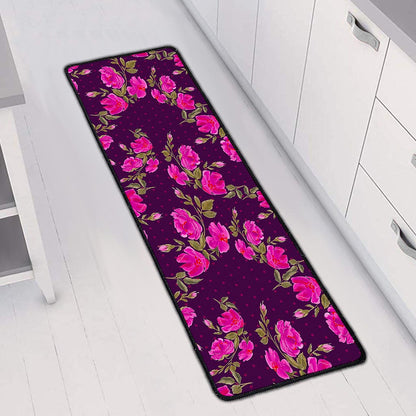 Purple Floral Flower Pattern Print Long Kitchen Mat