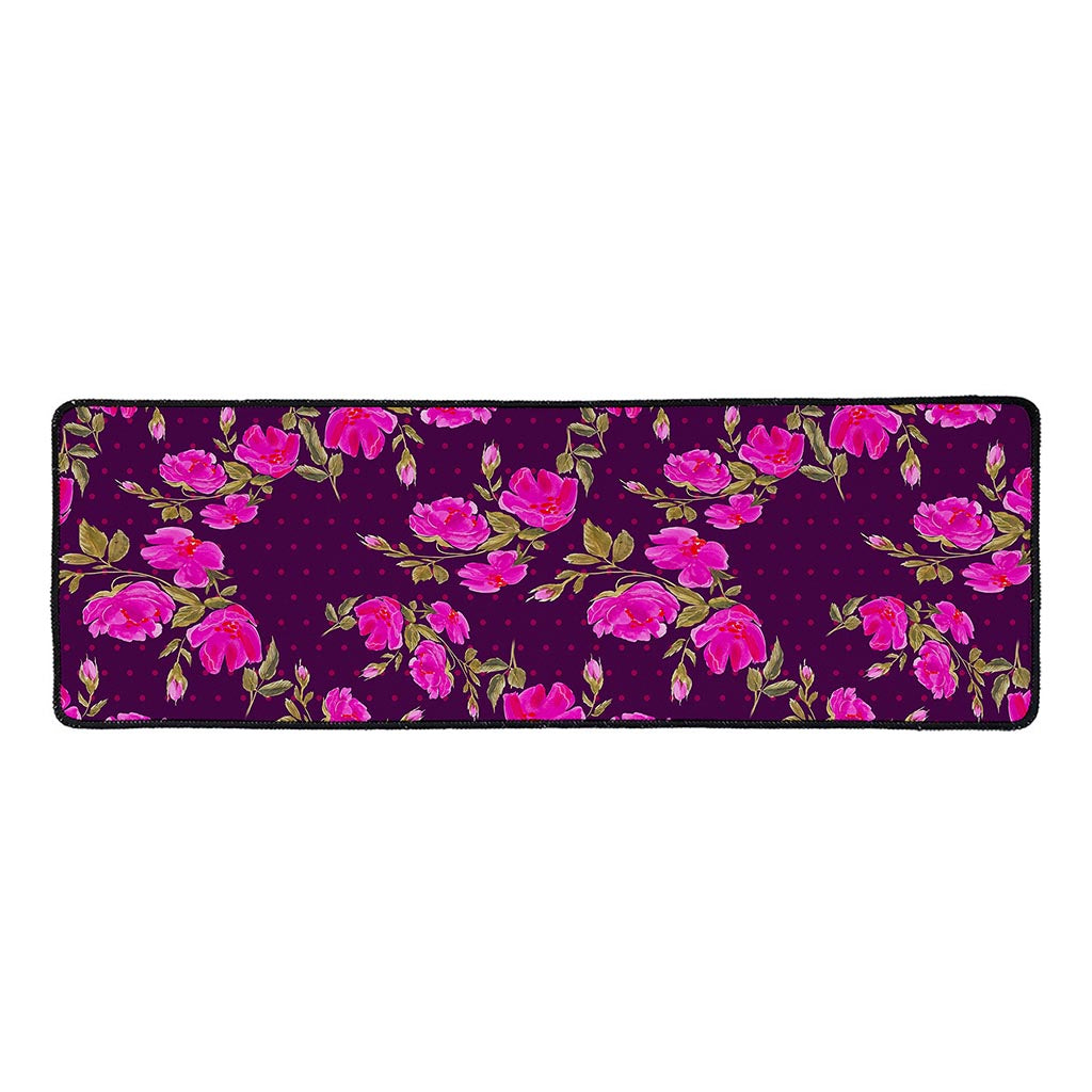 Purple Floral Flower Pattern Print Long Kitchen Mat