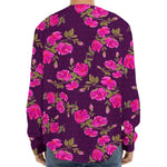 Purple Floral Flower Pattern Print Long Sleeve Baseball Jersey