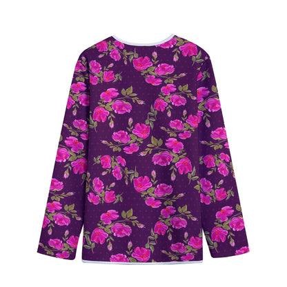 Purple Floral Flower Pattern Print Long Sleeve Short Coat