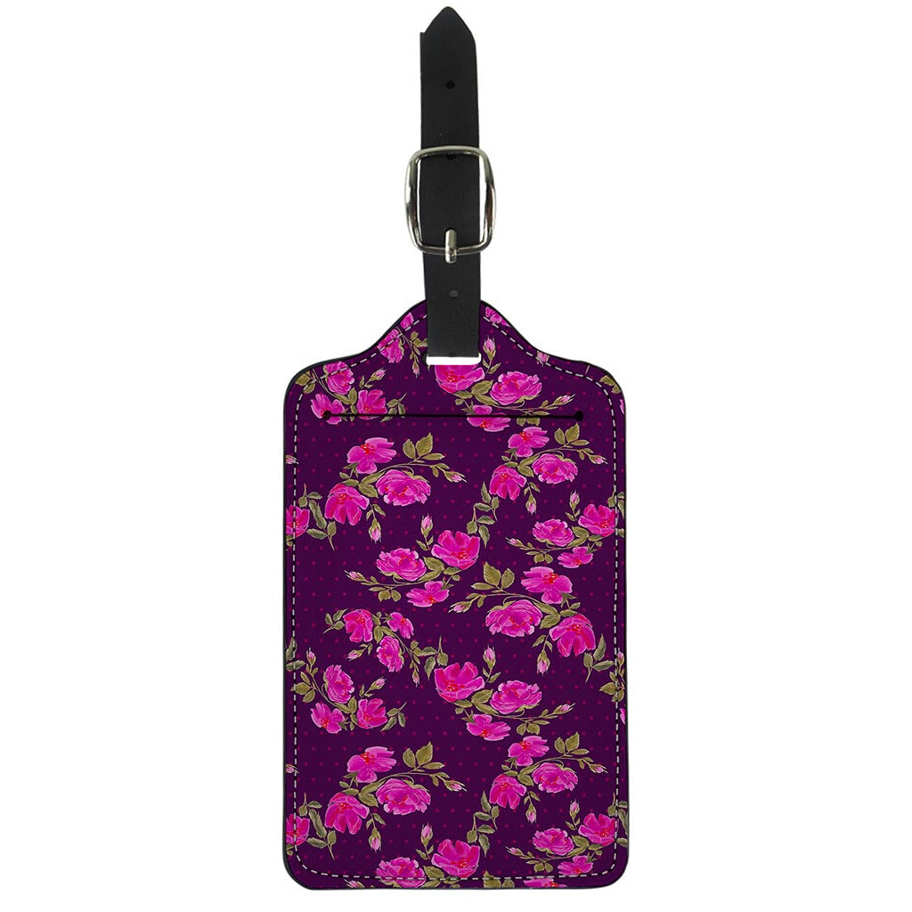 Purple Floral Flower Pattern Print Luggage Tag
