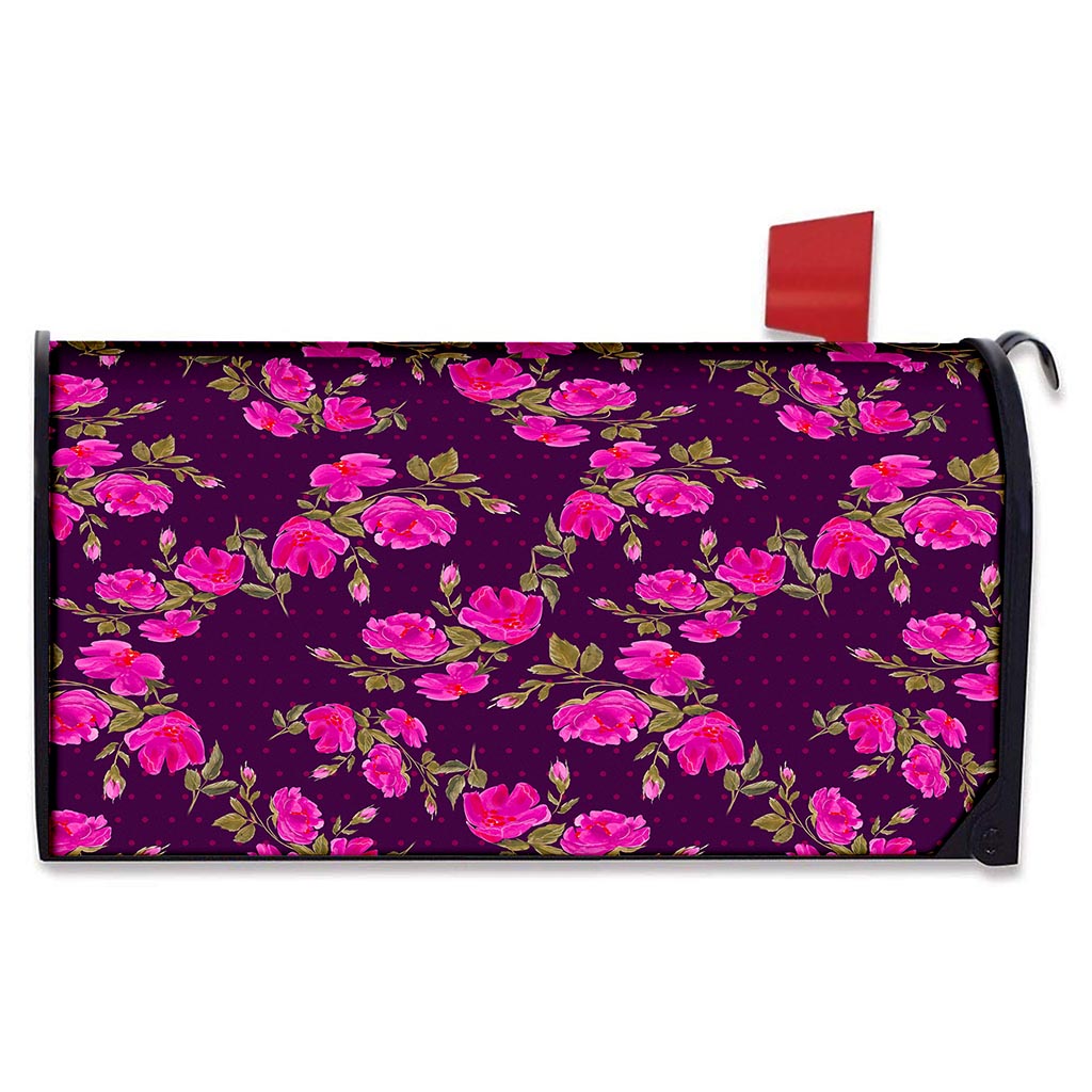 Purple Floral Flower Pattern Print Mailbox Cover