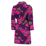 Purple Floral Flower Pattern Print Men's Bathrobe