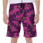 Purple Floral Flower Pattern Print Men's Beach Shorts