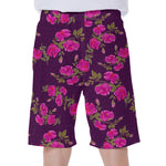 Purple Floral Flower Pattern Print Men's Beach Shorts