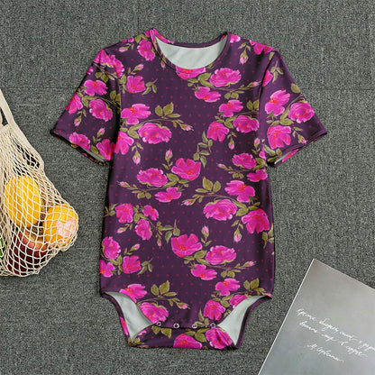 Purple Floral Flower Pattern Print Men's Bodysuit