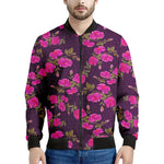 Purple Floral Flower Pattern Print Men's Bomber Jacket