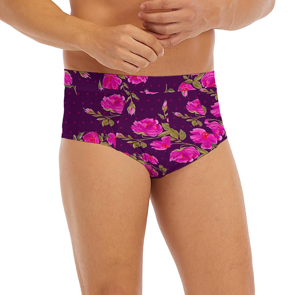 Purple Floral Flower Pattern Print Men's Briefs