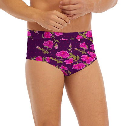 Purple Floral Flower Pattern Print Men's Briefs