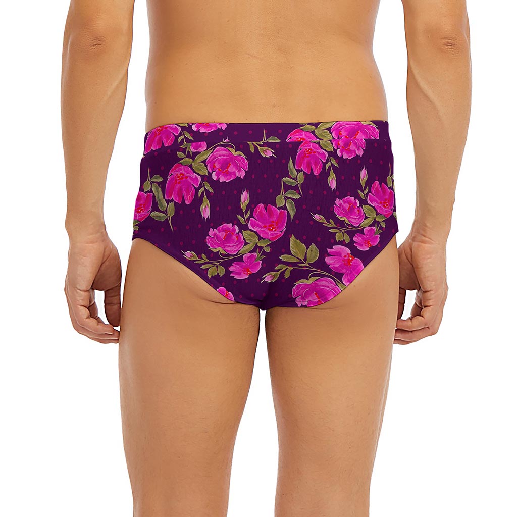 Purple Floral Flower Pattern Print Men's Briefs