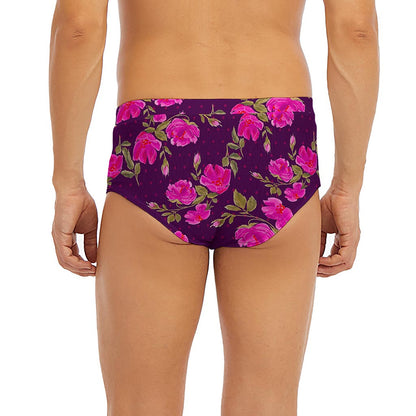 Purple Floral Flower Pattern Print Men's Briefs