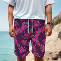 Purple Floral Flower Pattern Print Men's Cargo Shorts
