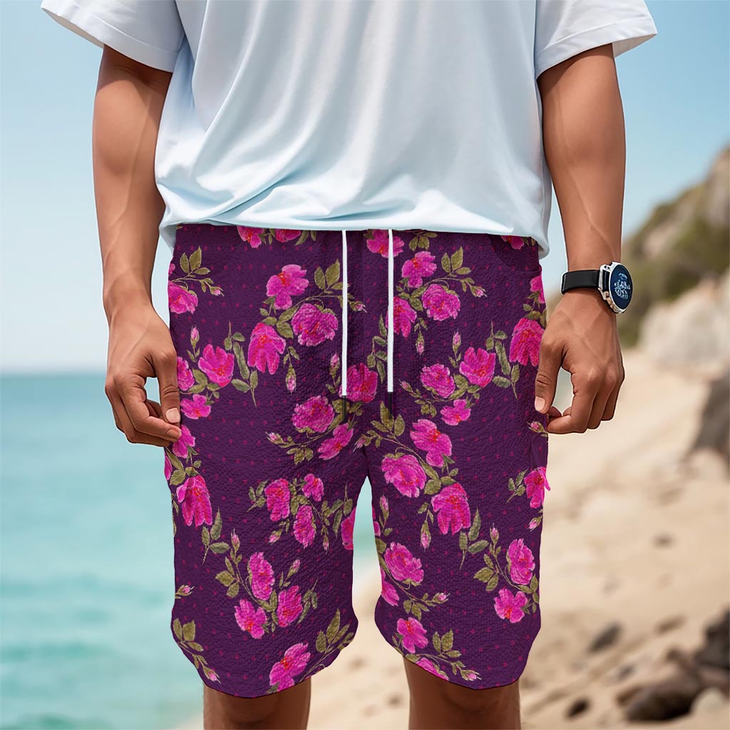 Purple Floral Flower Pattern Print Men's Cargo Shorts