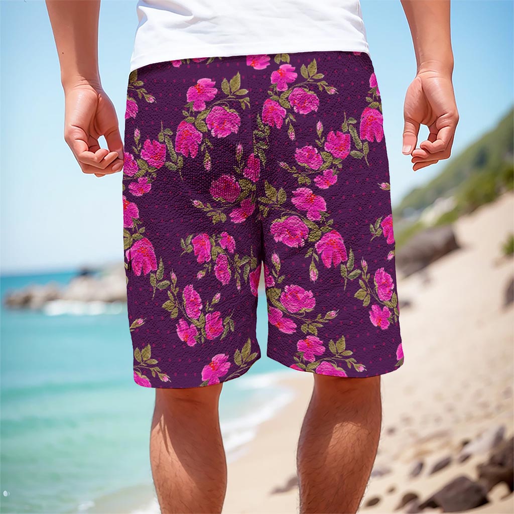 Purple Floral Flower Pattern Print Men's Cargo Shorts