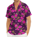 Purple Floral Flower Pattern Print Men's Deep V-Neck Shirt