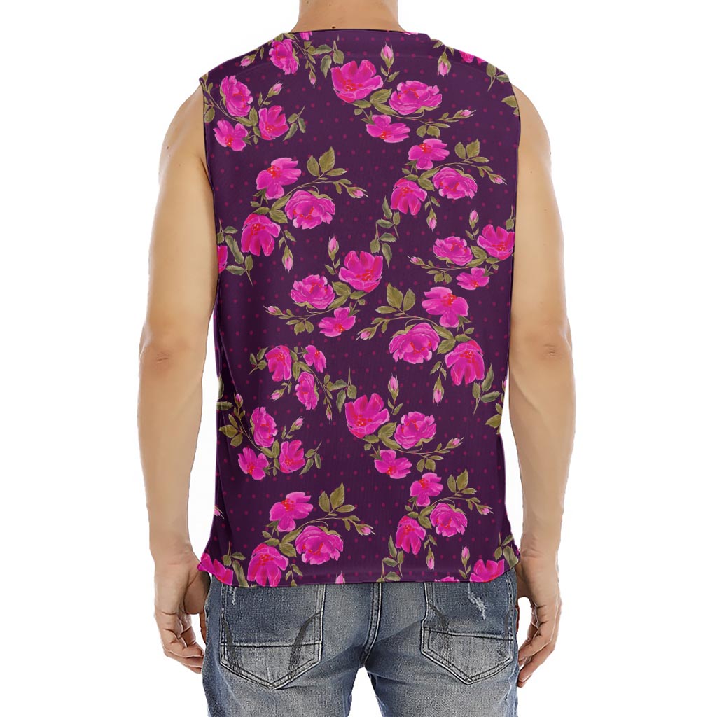 Purple Floral Flower Pattern Print Men's Fitness Tank Top