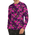 Purple Floral Flower Pattern Print Men's Long Sleeve Rash Guard