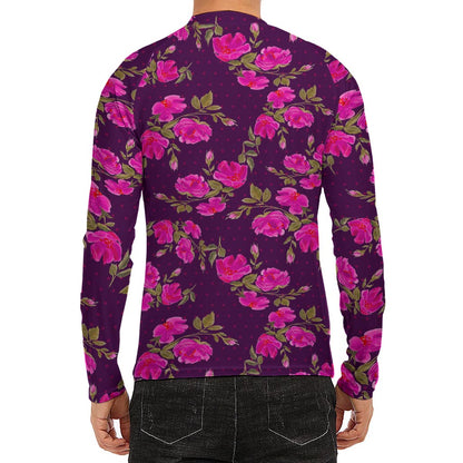Purple Floral Flower Pattern Print Men's Long Sleeve Rash Guard