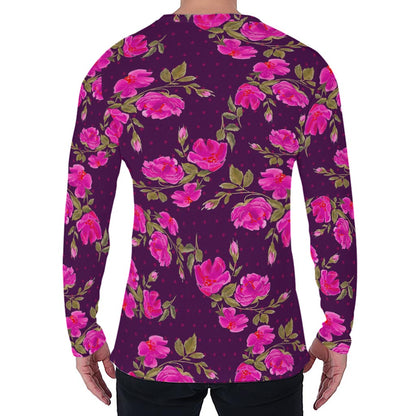 Purple Floral Flower Pattern Print Men's Long Sleeve T-Shirt