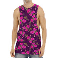 Purple Floral Flower Pattern Print Men's Muscle Tank Top