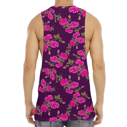 Purple Floral Flower Pattern Print Men's Muscle Tank Top
