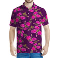 Purple Floral Flower Pattern Print Men's Polo Shirt