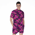 Purple Floral Flower Pattern Print Men's Romper