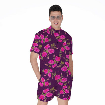 Purple Floral Flower Pattern Print Men's Rompers